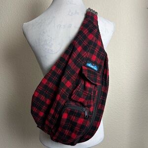 Kavu Rope Sling Bag Red Plaid Shoulder Bag Backpack Handbag Travel